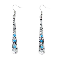 Faux Silver & Turquoise Long Southwest Earrings