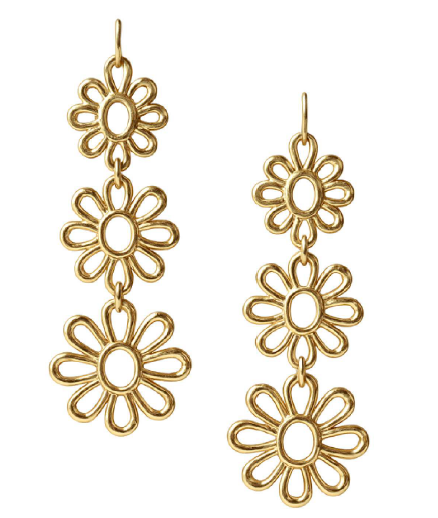 Shiny Gold 3 Daisy Drop Earrings