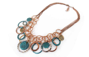 Multi Metal Round Circle Necklace with Earrings