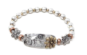 Gold Daisy on Silver Bar with Silver, Copper & Gold Colored Beads
