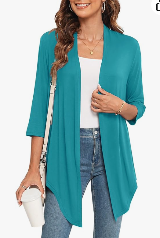 ¾ Sleeve Turquoise Shrug